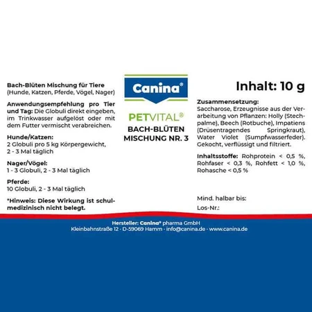 Petvital Bach Flower Remedies No. 3 Globules for Animals, 10 g globules
