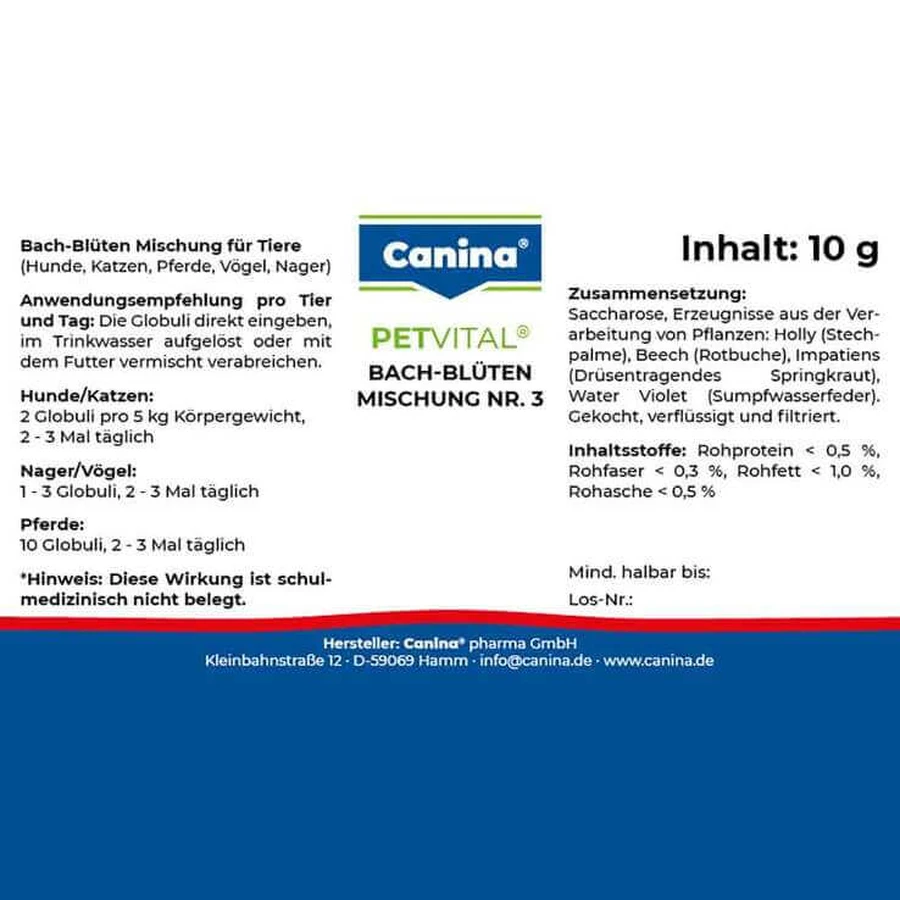Petvital Bach Flower Remedies No. 3 Globules for Animals, 10 g globules