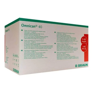 Omnican Insulin Syringes, 1 ml, U40, with 0.30 x 8 mm needle, 100 syringes