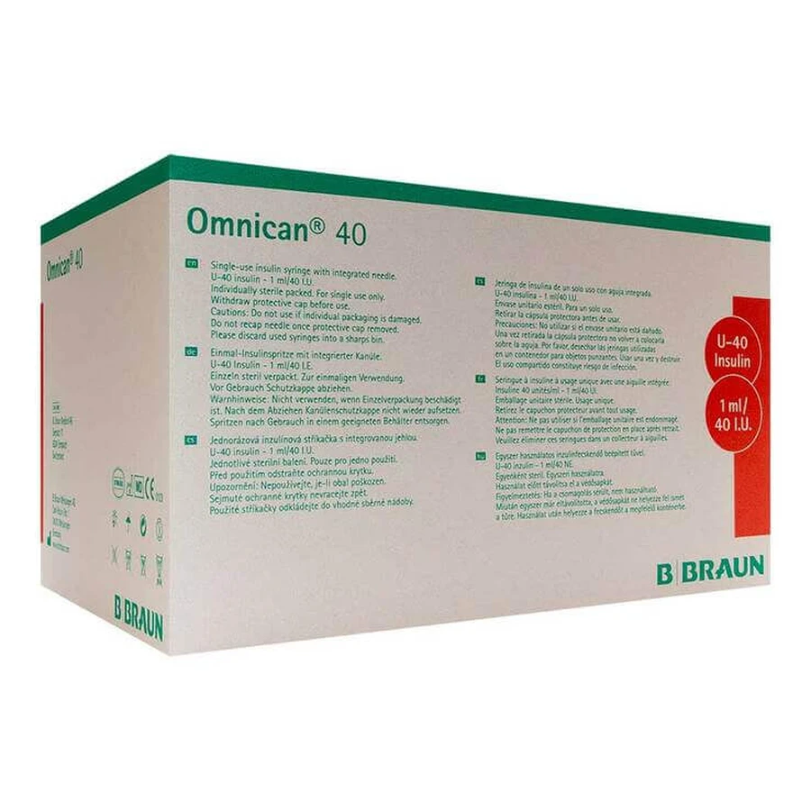Omnican Insulin Syringes, 1 ml, U40, with 0.30 x 8 mm needle, 100 syringes