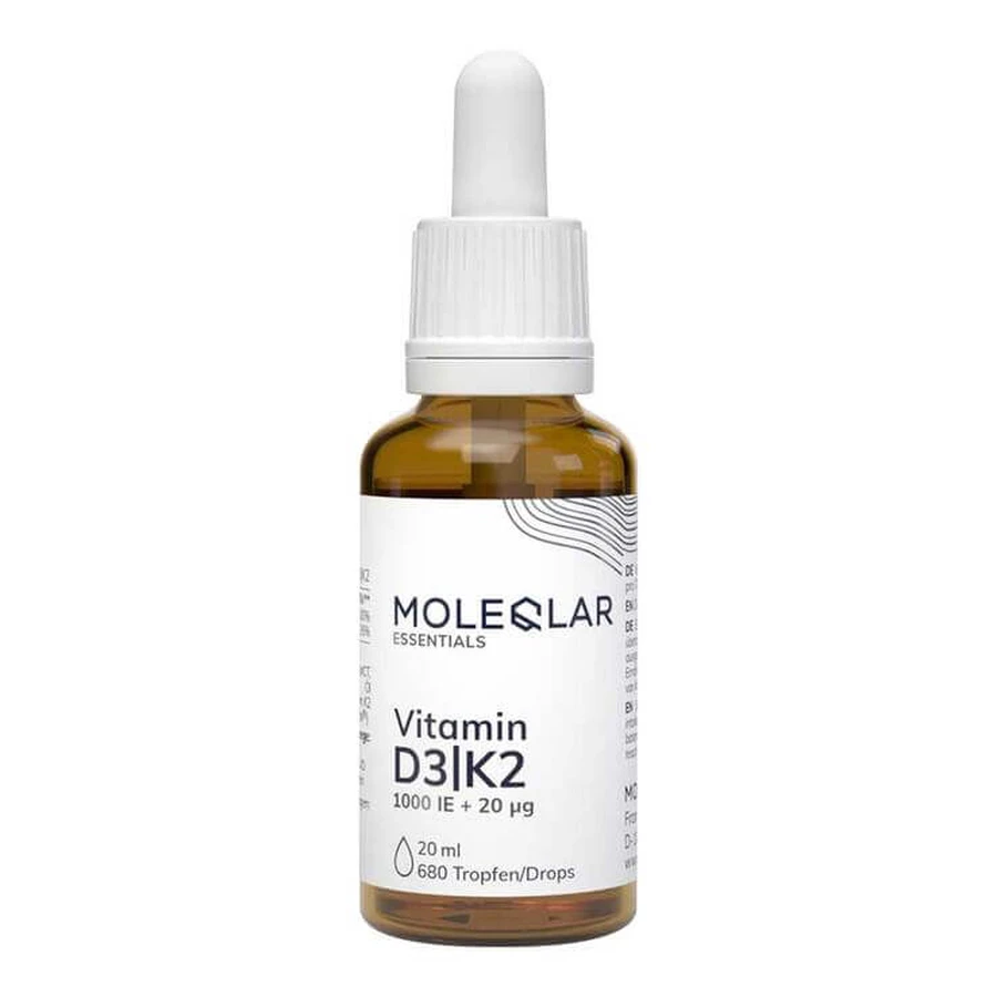 Moleqlar Vitamina D3 / K2 1000 UI + 20 µg, gotas, frasco de 20 ml