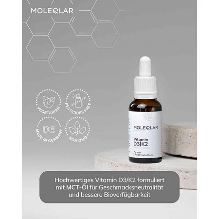Moleqlar Vitamina D3 / K2 1000 UI + 20 µg, gotas, frasco de 20 ml