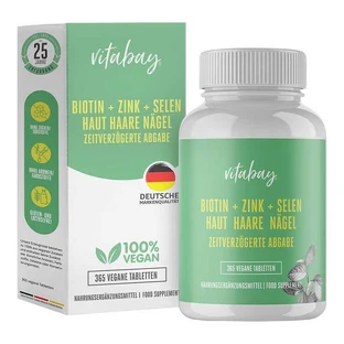 Biotine + zinc + sélénium pour la peau, les cheveux et les ongles — Comprimés végétaliens, 365 comprimés