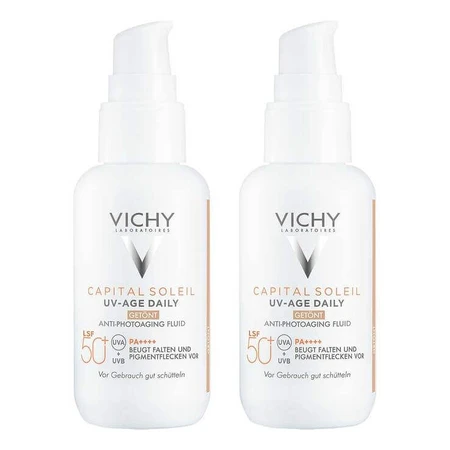 Vichy Capital Soleil UV-Age getinte zonnebrandcrème SPF 50+, 2 x 40 ml vloeibaar
