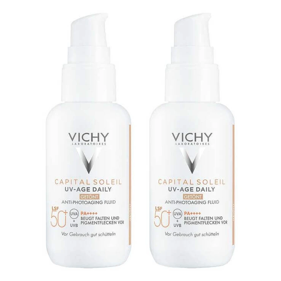 Vichy Capital Soleil UV-Age getinte zonnebrandcrème SPF 50+, 2 x 40 ml vloeibaar