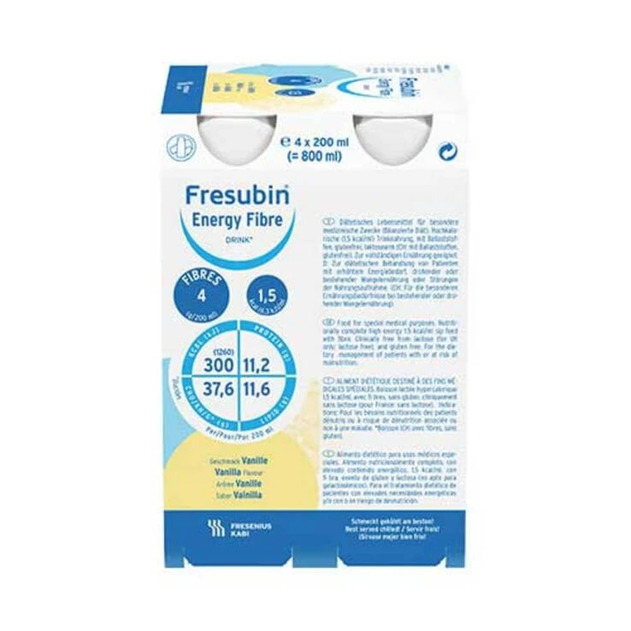 Fresubin Energy Fibre Drink Vanille, fles, 4 x 200 ml oplossing