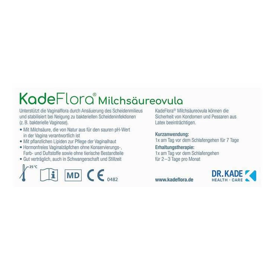 Kadeflora Lactic Acid Ovules, 7 Vaginal Suppositories