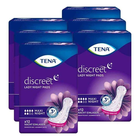 TENA® discreet Maxi Night Pads for Incontinence, 6 x 12 pcs.