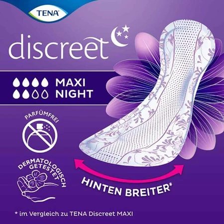 TENA® discreet Maxi Night Pads for Incontinence, 6 x 12 pcs.
