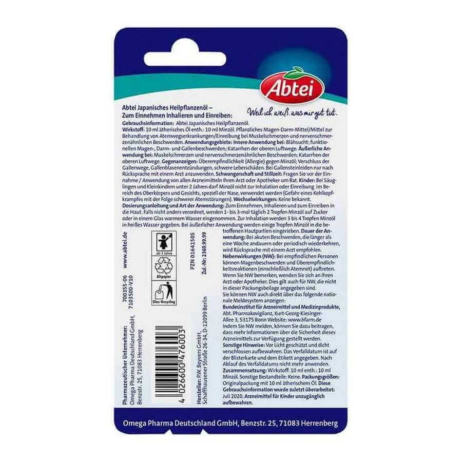 Aceite de plantas medicinales japonesas Abtei, aceite esencial de 10 ml