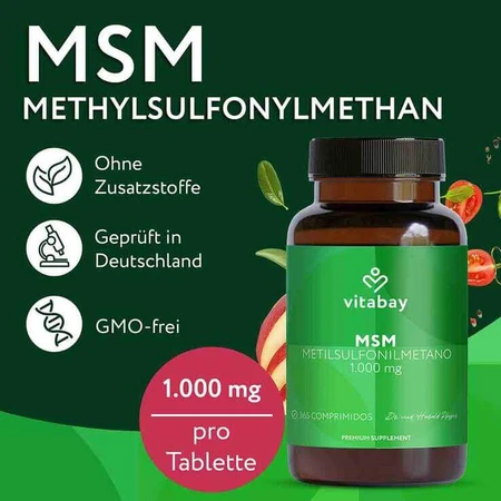 MSM 1000 mg Methylsulfonylmethane Vegan Tablets, 365 Tablets