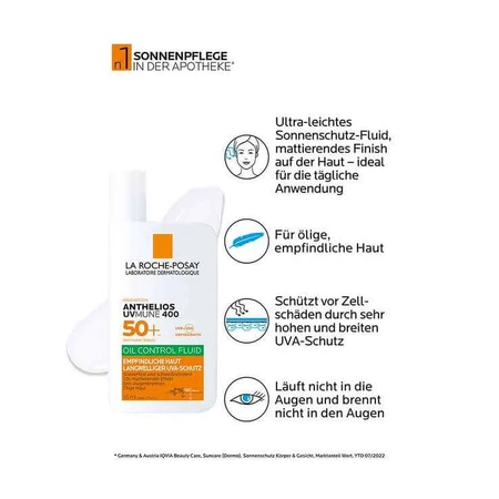 La Roche-Posay Anthelios Oil Control Fluid Uvmune 400, 2 x 50 ml vloeistof
