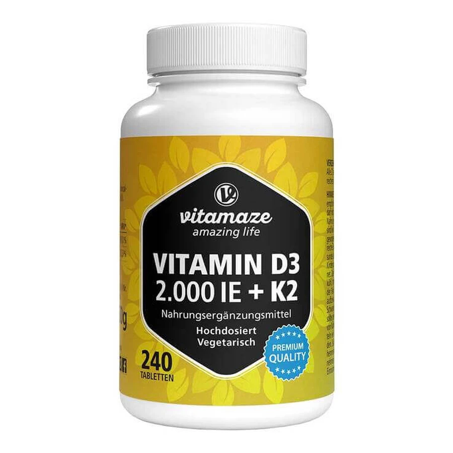 Vitamin D3 K2 2000 IU / 100 µg High-Potency Tablets, 240 Tablets