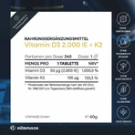 Vitamin D3 K2 2000 IU / 100 µg High-Potency Tablets, 240 Tablets