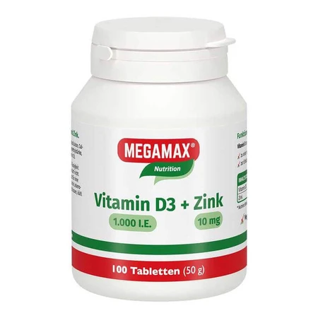 Comprimidos de vitamina D3 1.000 UI + zinc 10 mg, 100 comprimidos