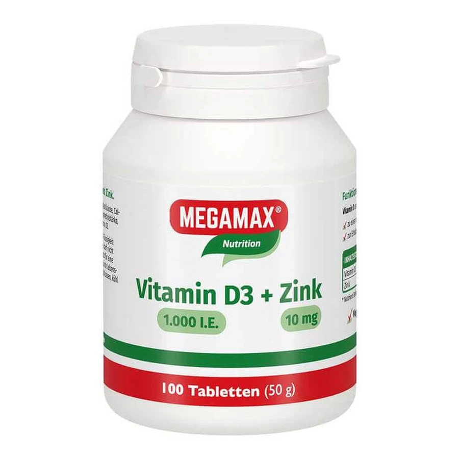Comprimidos de vitamina D3 1.000 UI + zinc 10 mg, 100 comprimidos