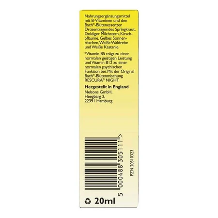 Gouttes Rescura Night aux fleurs de Bach, sans alcool, 20 ml