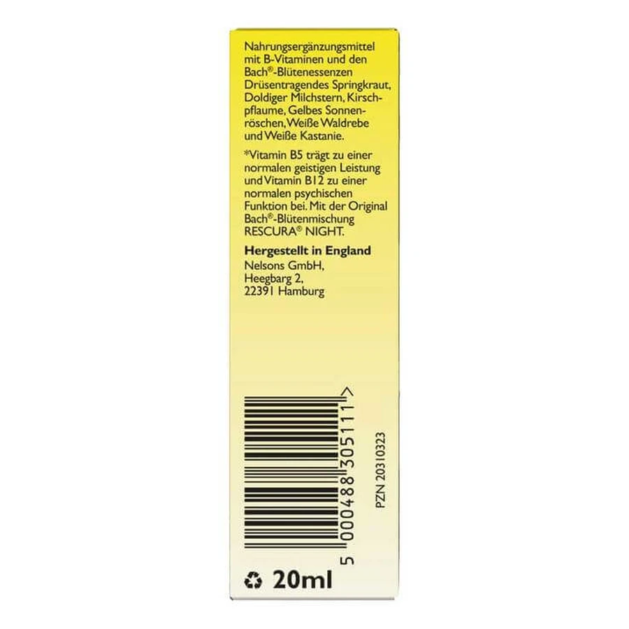 Gouttes Rescura Night aux fleurs de Bach, sans alcool, 20 ml