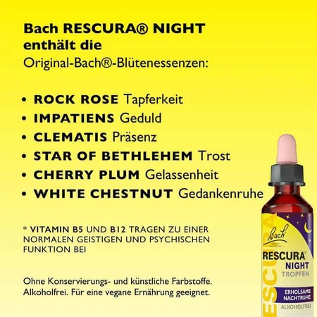 Gouttes Rescura Night aux fleurs de Bach, sans alcool, 20 ml