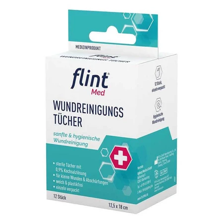 Lingettes stériles pour le nettoyage des plaies Flint Med, 12,5 x 18 cm, 20 lingettes