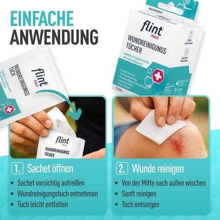 Lingettes stériles pour le nettoyage des plaies Flint Med, 12,5 x 18 cm, 20 lingettes