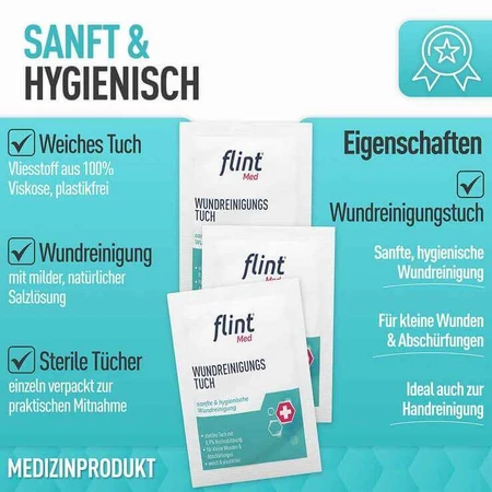 Lingettes stériles pour le nettoyage des plaies Flint Med, 12,5 x 18 cm, 20 lingettes