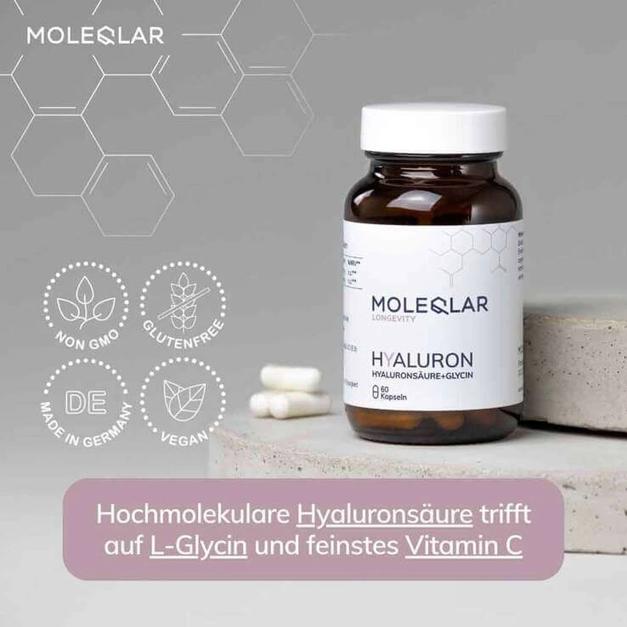 Moleqlar Longevity Hyaluronzuur + Glycine-capsules, 60 capsules