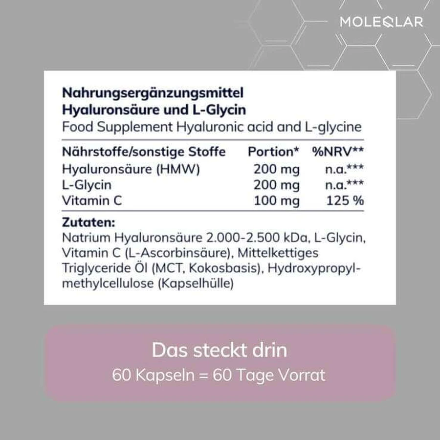 Moleqlar Longevity Hyaluronzuur + Glycine-capsules, 60 capsules