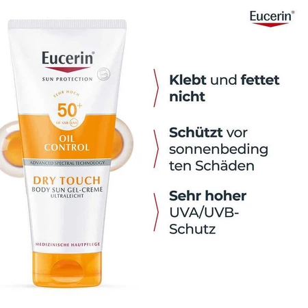 Gel-crème pour le corps Eucerin Sun Oil Control SPF 50+, 2 x 200 ml