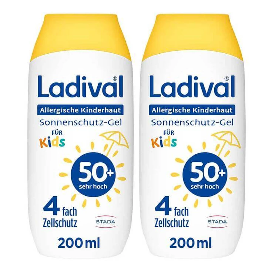 Gel Ladival pour enfants à la peau sensible SPF 50+, 2 flacons de 200 ml