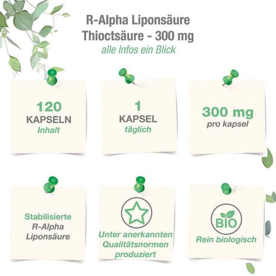 R-Alpha-Lipoic Acid 300 mg with Thioctic Acid Capsules, 120 Capsules