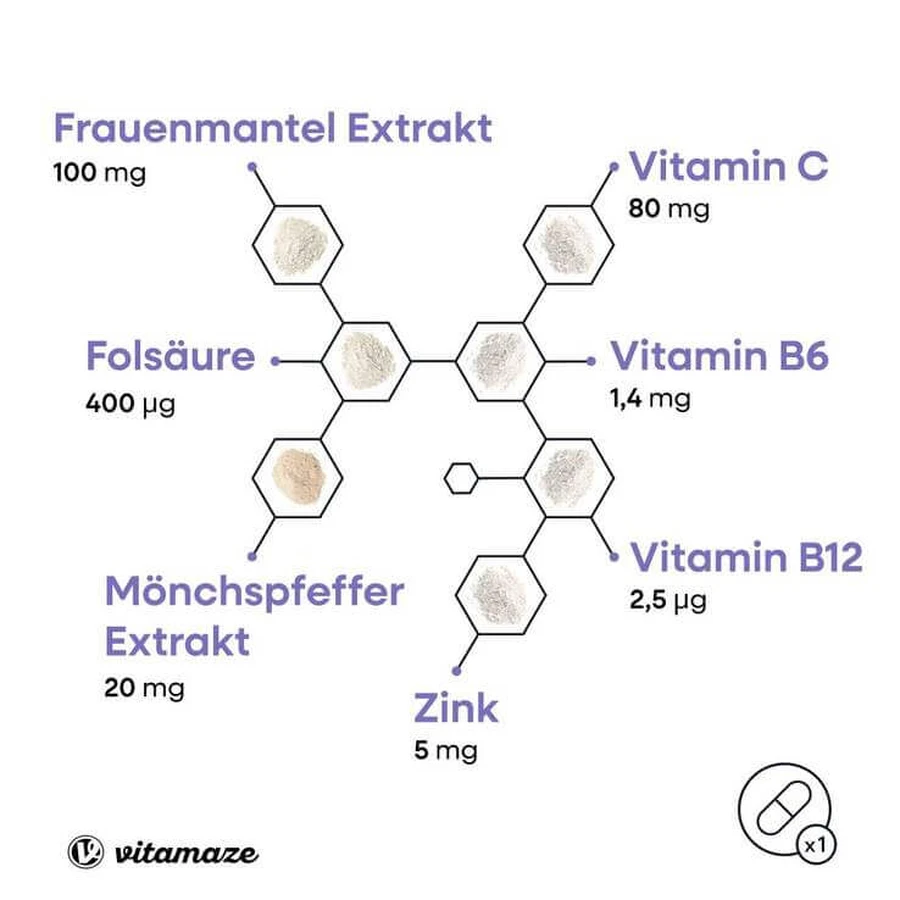 Complexe à base de gattilier, alchémille, vitamine C, acide folique, 270 gélules