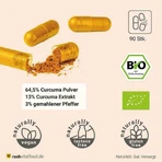 Gélules d'extrait de curcuma bio Raab Vitalfood, 90 gélules