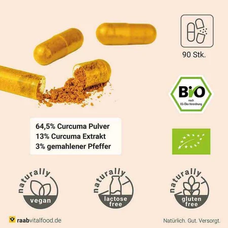 Gélules d'extrait de curcuma bio Raab Vitalfood, 90 gélules