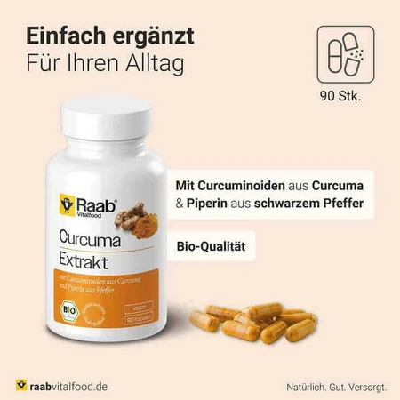 Gélules d'extrait de curcuma bio Raab Vitalfood, 90 gélules