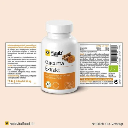Gélules d'extrait de curcuma bio Raab Vitalfood, 90 gélules