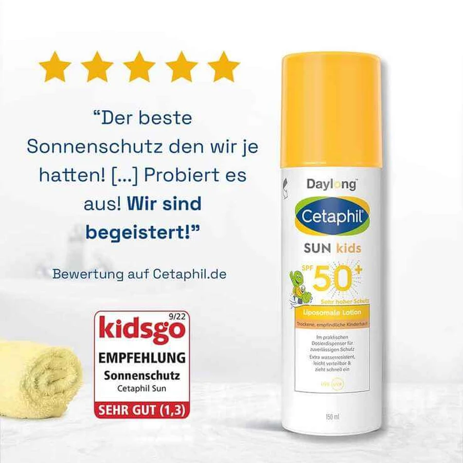 Loción liposomal protectora solar Cetaphil Sun Kids SPF 50+, 2 x 150 ml de loción