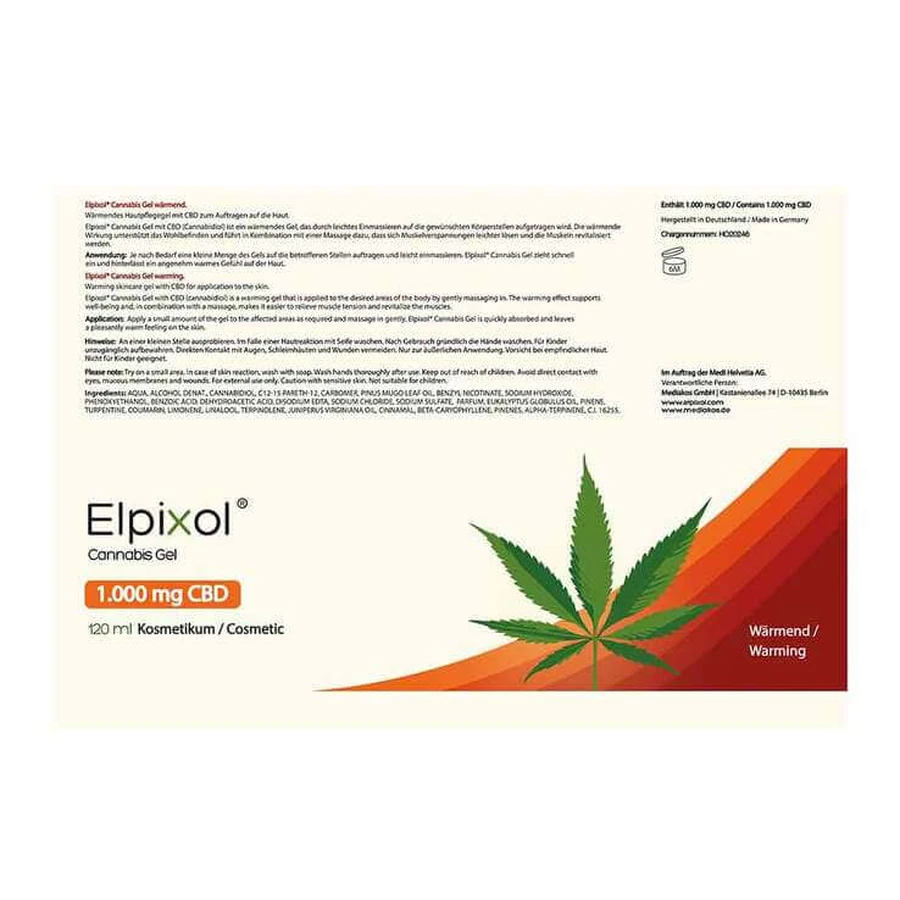 Cannabis Gel 1000 mg Warming Gel Elpixol, 120 ml Gel