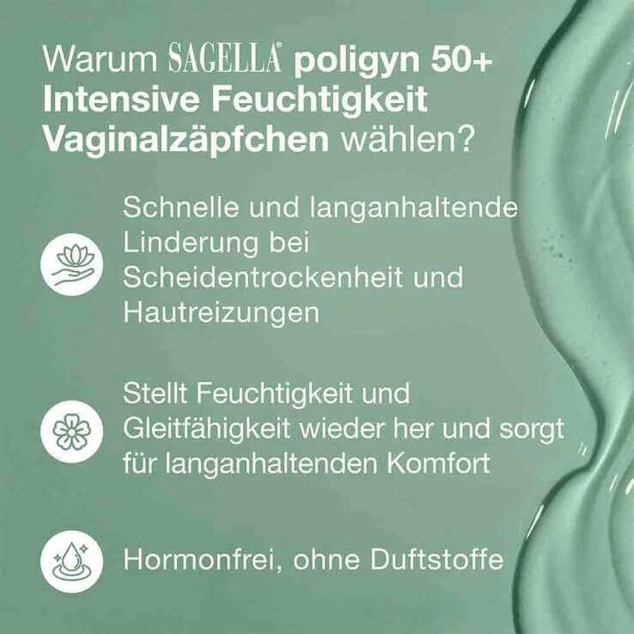 Sagella Poligyn 50+ Intensieve Hydraterende Ovules, 10 vaginale ovules