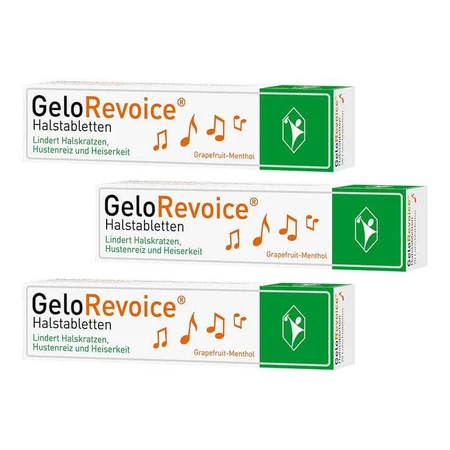 Pastillas para la garganta GeloRevoice con sabor a pomelo y mentol, para la ronquera y la pérdida de voz, 3 x 20 pastillas