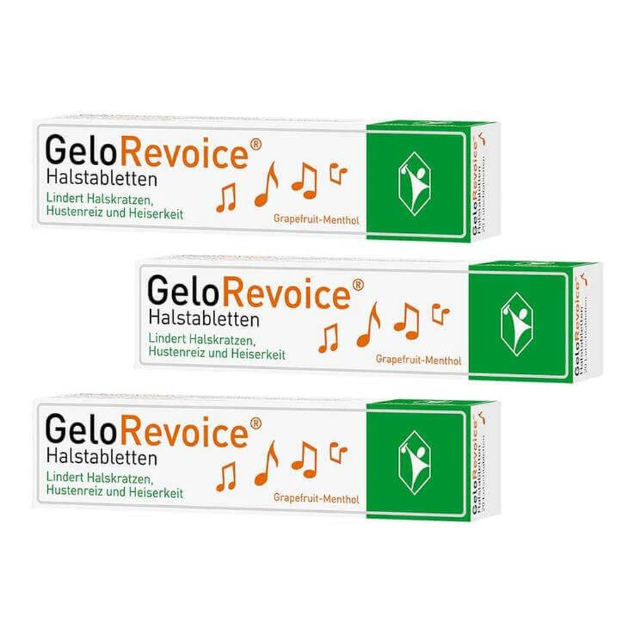 Pastillas para la garganta GeloRevoice con sabor a pomelo y mentol, para la ronquera y la pérdida de voz, 3 x 20 pastillas
