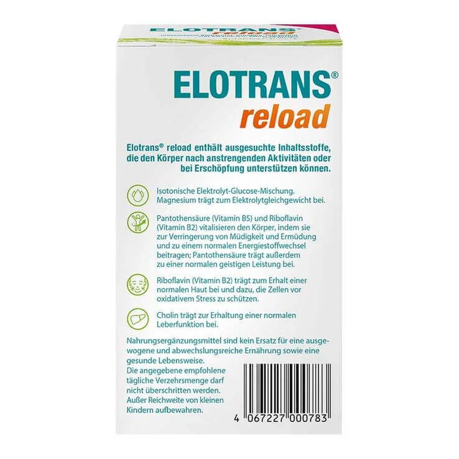 Elotrans Reload, electrolitos en polvo, sabor a manzana, sobre, 2 x 15 x 7,45 g de polvo