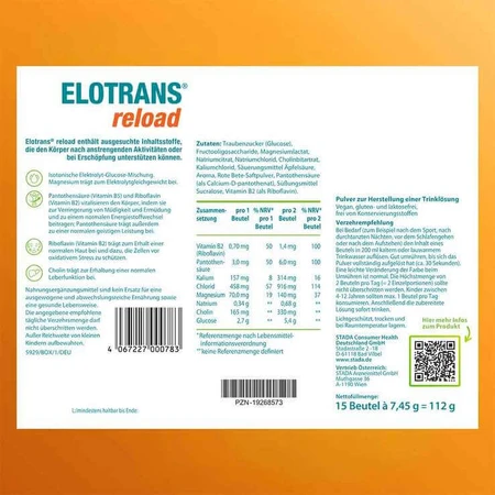 Elotrans Reload, electrolitos en polvo, sabor a manzana, sobre, 2 x 15 x 7,45 g de polvo
