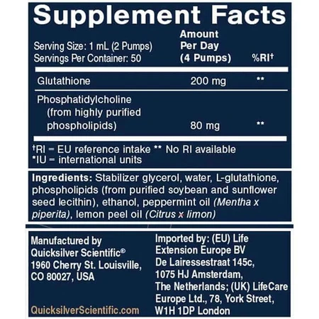 Liposomaal glutathion 200 mg, citroen-munt-smaak, 50 ml drank