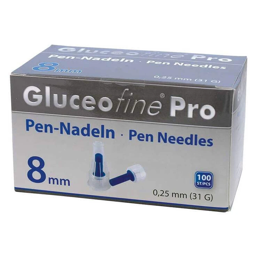 Gluceofine® Pro Pen-naalden 31 G 0,25 x 8 mm, verpakking van 100 stuks