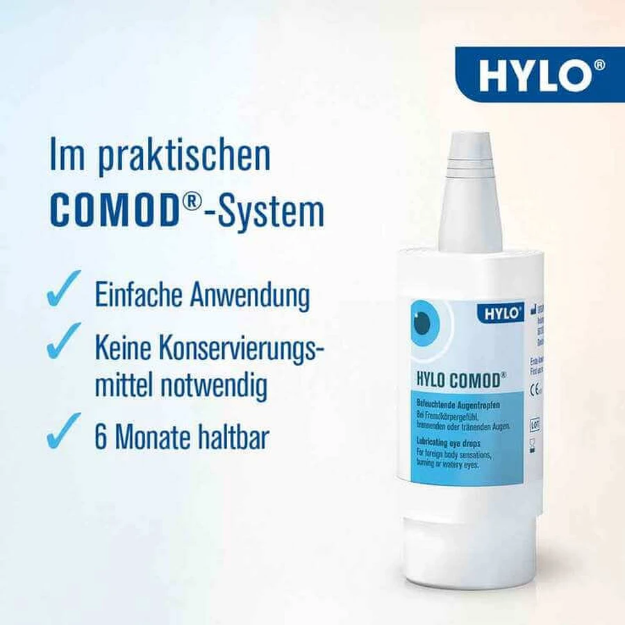 Gotas oftálmicas HYLO COMOD, 2 frascos de 10 ml