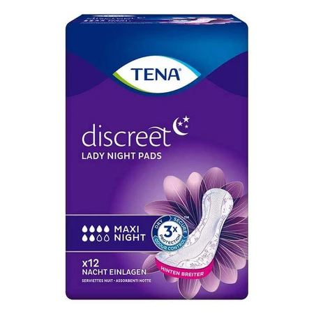 Compresas nocturnas TENA Discreet Maxi para la incontinencia, 12 unidades.
