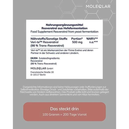 Moleqlar Resveratrol Trans-Resveratrol Powder, 30 g Powder