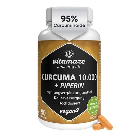 Curcumina 10.000 + piperina, capsule vegane ad alta potenza, 90 capsule