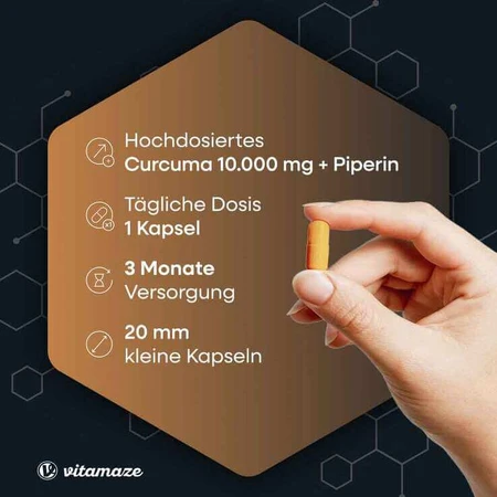 Curcumina 10.000 + piperina, capsule vegane ad alta potenza, 90 capsule